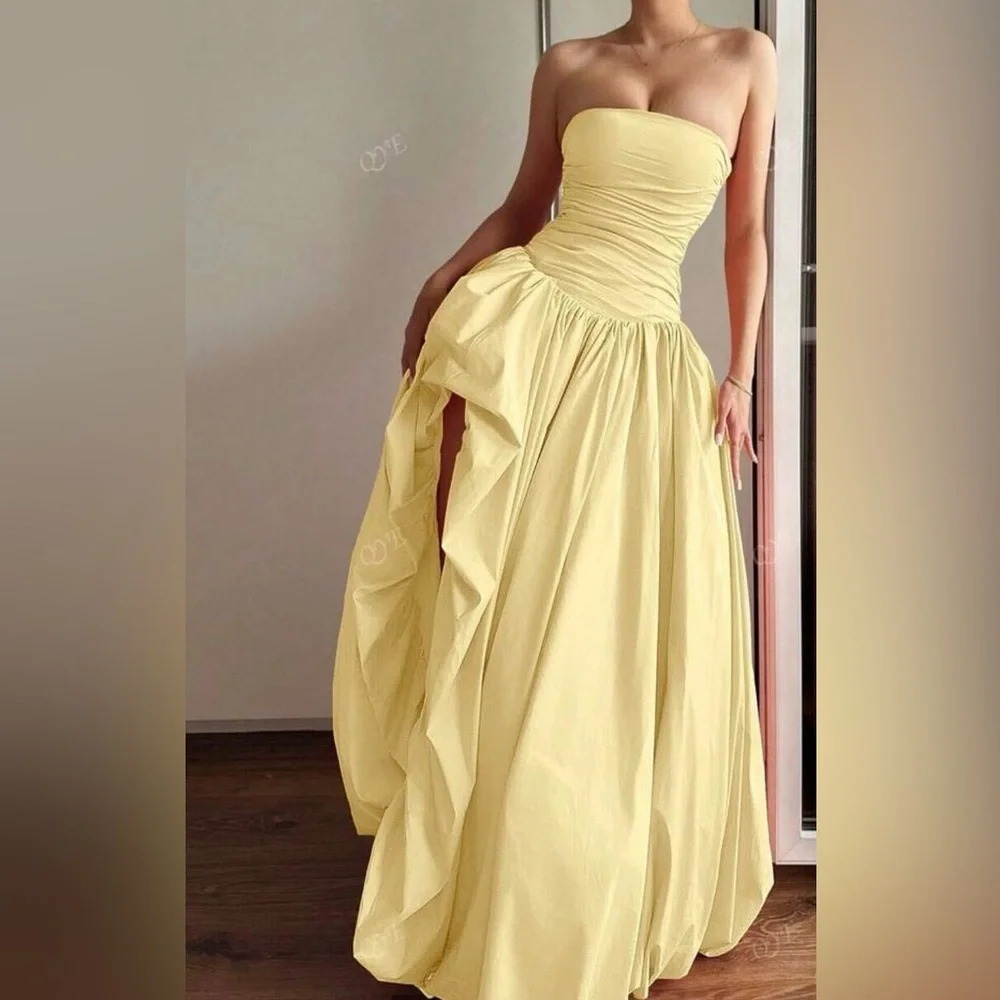 YELLOW LONG Elegant Strapless Evening Gown - Picture 6 of 16